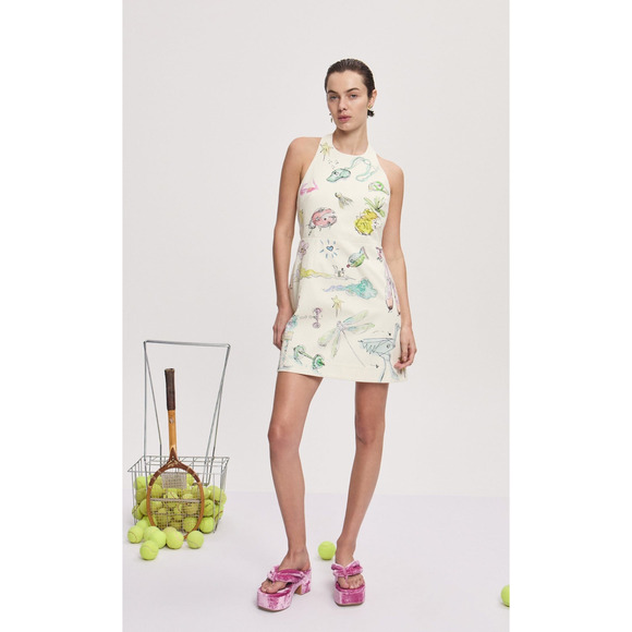 Alemais + Anouk Colantoni Court organic cotton-twill halterneck mini dress US 8 - Picture 3 of 12